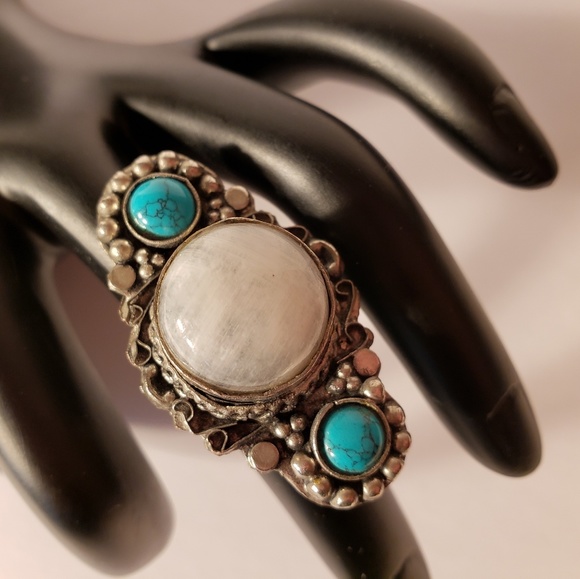 Vintage 1970s Mop Turquoise  Sterling Silver Ring - Picture 1 of 8